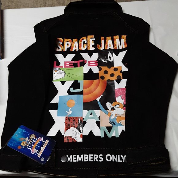Members Only Space Jam New Legacy Black Denim Jean Jacket Looney Tunes Sz S NWT - Picture 1 of 9